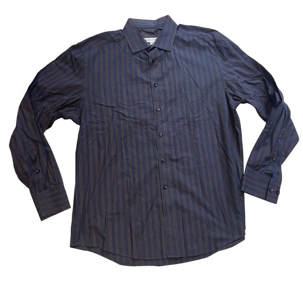 Pronto Uomo Striped Button Up Dress Shirt Men's Size XL 100% Cotton Professional